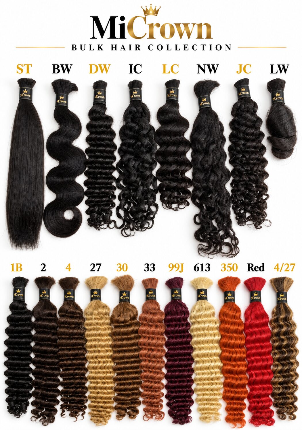 MiCrown Bulk Hair textures and colors