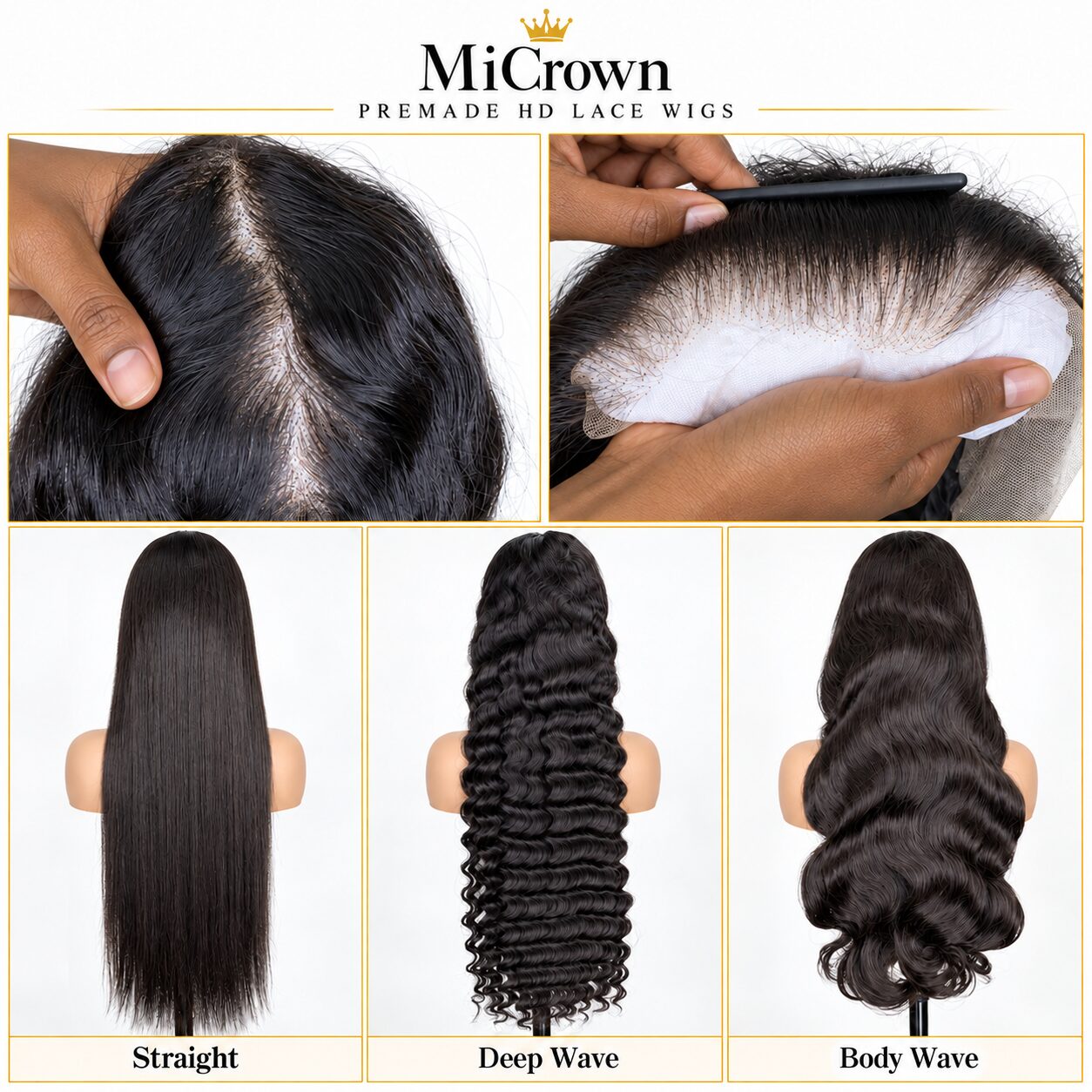 MiCrown Premade HD Lace Wigs